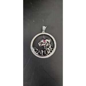 Panther Pendant, Cubic Zirconia stones and red eye